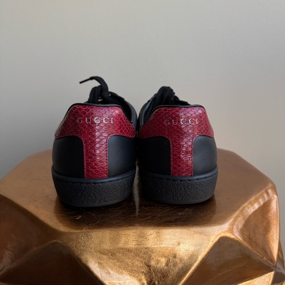 NWT Gucci Ace Black Leather Sneakers with Red and Green Stripe, Size Men’s 8.5-9 - Picture 13 of 14